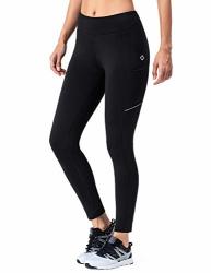 Naviskin Women's Fleece Lined Thermal Tights Running Yoga Leggings Winter Outdoor Pants Zip Pocket Black Size L