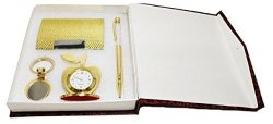 Crownlit 4 In 1 Gift Set With Table Clock Metal Keychain Card Holder And Crystal Pen Set