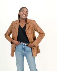 Women's Victoria Long Coat Leather Jacket Waxed Brown - - XS