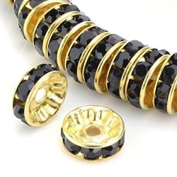 100PCS 4MM Aaa Quality 14K Gold Plated Copper Brass Rondelle Spacer Round Loose Beads Jet Black Austrian Crystal Rhinestone For Jewelry Crafting Making CF4-423