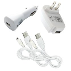 4 PC Fenzer White Bundle Kit For Mio Digiwalker H610 P550 Moov 200 210 300 310 Home Wall Travel Car Charger Data Sync USB Cable