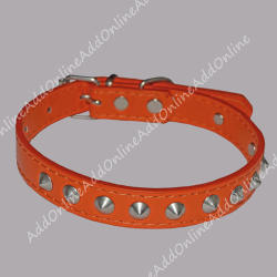 Fido Dog Collar With Semi Spike Shape Studs & Engraving Plate - Orange 44cm For Medium Dog