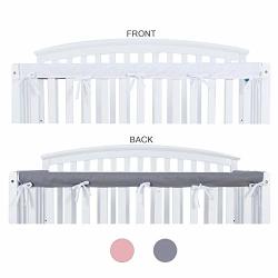 Pink habibee Baby Crib Rail Cover 1-Pack Cotton Padded Reversible Protector Safe Teething Guard Wrap for Long Front Crib Rails 