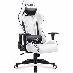 Homall Gaming Chair Office Chair High Back Racing Computer Desk Chair Pu Leather Chair Executive And Ergonomic Swivel Chair With Headrest And Lumbar Support White