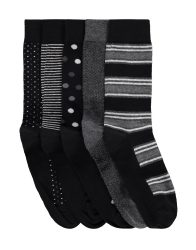 Striped Polka Dot Cotton Rich Socks 5 Pack