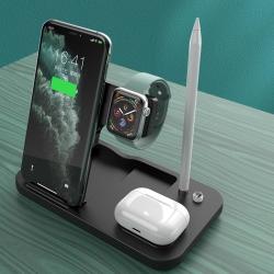 KL-O146 15W 4 In 1 Wireless Charger Holder Charging Station For Iphone Apple Watch Airpods Apple Pencil Black