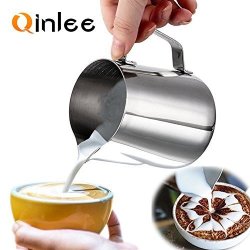 Qinlee Milk Pitcher Stainless Steel Frothing Pitcher Cup For Espresso Machines Milk Frothers Latte Art 600ML