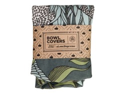 Fabric Bowl Covers Set Of 3 Protea Blue On Gunmetal