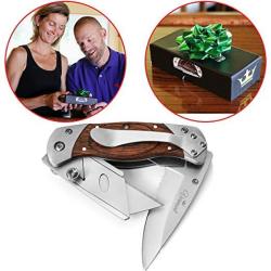 Vermont Premium Folding Utility Knife 2-IN-1- Handmade Box Cutter With Belt Clip - Stainless Steel & Wood Handle Razor Knives. Best Gift Idea By .