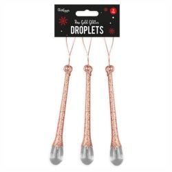 Christmas Rose Gold Glitter Droplet Decorations - 3 Pack
