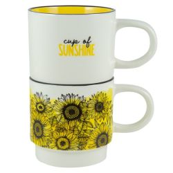 Mug Set - Cup Of Sunshine Stackable Two Piece Sunflowers
