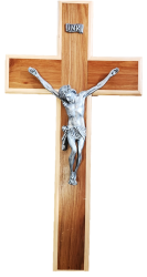 Kiaat Crucifix With Edging Done In Beechwood With Silver Corpus - 102CM X 52CM