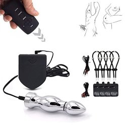 best natural water based personal lubricant AMAZBEE Electroshock Anal Plug Estim Prostate Massager G-spot Training  Silicone Anal Vaginal Plug Wearable Butt Plug with T-Base Sex Toys (A) main image 1