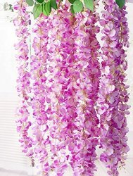 E-joy 3.6 Feet Artificial Wisteria Vine Ratta Silk Hanging Flower Wedding Decor 24 Pieces Pink