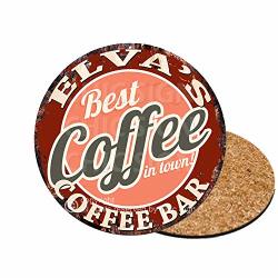 Elva's Best Coffee In Town Coffee Bar 6 Of Set Custom Personalized Coasters Rustic Shabby Vintage Style Retro Kitchen Bar Pub Coffee Shop Housewarming