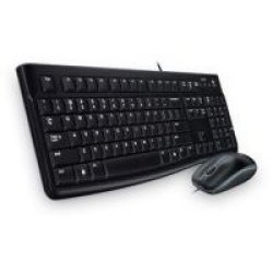 Logitech MK120 Wired USB Desktop Combo - Keyboard & Mouse-multimedia Shortcut Keys Us Key Layout Spill Resistant Ergonomoc Slope Soft Press Keys