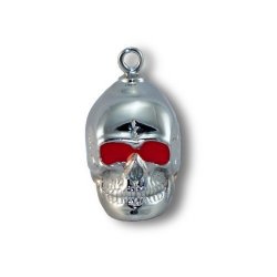 Sculpted Skull W red Resin Eyes Chrome Plated Brass Ride Bell CB34-7