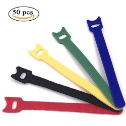 50 Pcs Reusable Fastening Cable Straps Hook And Loop Velcro Cable Ties For Wire Management 5 Colors