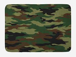 Ambesonne Camo Bath Mat Fashionable Graphic Uniform Inspired Camouflage Clothing Design Plush Bathroom Decor Mat With Non Slip Backing 29.5" X 17.5" Forrest Green Pale Green Brown