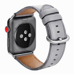 Kades Calf Leather Replacement Band Compatible For Apple Watch Series 4 40MM & Series 3 2 1 38MM Gray