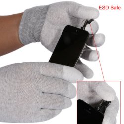 1 Pair Esd Safe Gloves Anti-static Anti-skid Pu Finger Top Coated For Electronic Repair Works