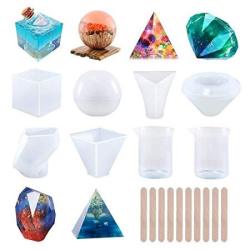 Resin Silicone Mold 6 Pack Large Epoxy Resin Mold For Casting Paperweight Soap Candle Art Resin Molds Includes Sphere Cube Diamond Pyramid Stone Mixing