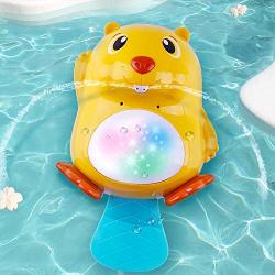 IPlay ILearn Automatic Baby Bath Squirt Toy Beaver Water Spray Bathtub Toys W LED Light Sensory Development Bathtime Shower Gift For 12 18 Months