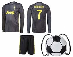 Cristiano Ronaldo Juventus #7 Youth Soccer Jersey Home//Away Long Sleeve Shorts Kit Kids Gift Set