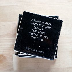 Emily Dickinson Quotes Coaster Set 4 Stone Coasters Black And White Home Decor