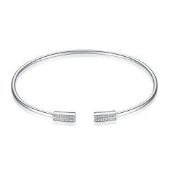 Jewelrypalace 925 Sterling Silver Minimalist Cubic Zirconia Adjustable Cuff Bracelet