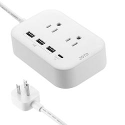 Joto 2 Outlet Surge Protector Power Strip With USB Smart Charger 4 Port 5V 7.4A With Type C Charging Port 6.6FT Long Cord Extension