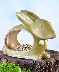Whimsical Ceramic Bird Feeder Bunny Design Cute Garden Decoration Statue