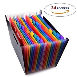 24 Pockets High Capacity Multicolour Expanding File Folders Portable Accordian File Organizer Plastic A4 Letter Size Business File Folder Bag