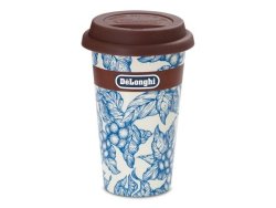 De'Longhi Delonghi Double Walled Ceramic Travel Mug 300ML Blue Flower