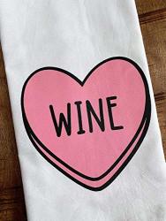 Funny Candy Heart Kitchen Towel Pink Wine Candy