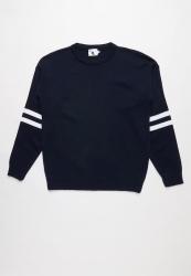 Rebel Republic Teens Pullover With Striped Sleeves - Navy white