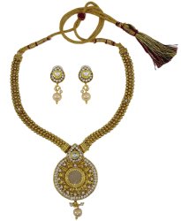 Gold Tone Traditional 2PC Necklace Set Indian Women Wedding Party Ethnic Jewelry IMOJ-BNS16A