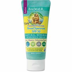 Badger - Spf 30 Baby Sunscreen Cream With Zinc Oxide - Broad Spectrum & Water Resistant Reef Safe Sunscreen Natural Mineral Sunscreen With Organic Ingredients 2.9 Fl Oz