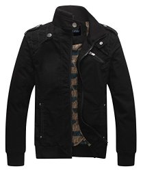 Chouyatou Men's Casual Long Sleeve Full Zip Jacket With Shoulder Straps XL Black