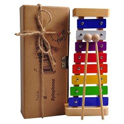 Happyfishes Xylophone With Bright Multi-colored Keys Child-safe Wooden Mallets And Music Cards For Kids