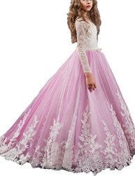 Holy Mulanbridal Kids First Communion Dress Ball Gown Flower Girl Dresses Lace Pageant Gowns Pink CHILD-9
