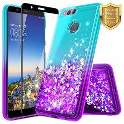 Huawei Honor 7X Case Huawei Mate Se W Full Coverage Tempered Glass Screen Protector Nagebee Glitter Liquid Quicksand Waterfall Floating Flowing Sparkle Bling Diamond Girls