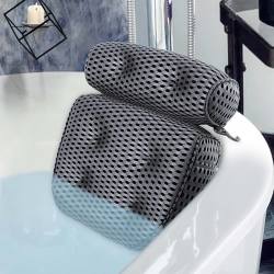 4D Mesh Bath Pillow With 6 Suction Cups Grey