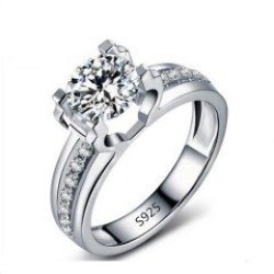 Stirling Silver Plated Engagement Ring Cz Diamond - Size 7