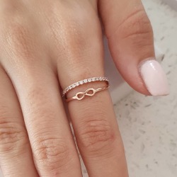 Kiera-rose Rose Gold Plated 925 Sterling Silver Cz Infinity Double Ring - Size 9