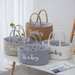 1PC Woven Storage Basket 3 Compartments Portable Storage Basket Feeding Bottle Diaper Mother Bag Utensils Organizer Basket Bathroom Supplies Storage Basket For Swimming Pool