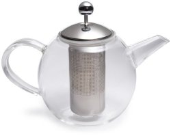 Bonjour Tea Handblown Borosilicate Insulated Glass Teapot Stainless Steel Infuser 23.7-OUNCE