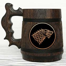 House Stark Mug. Game Of Thrones Mug. Personalized Got Gift. Custom Game Of Thrones Beer Steins. Game Of Thrones Gift. Wooden Beer Tankard. Gifts