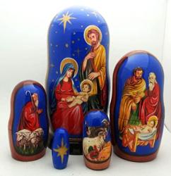 Nativity Nesting Doll Hand Made In Russia 5 Piece 7" H Tall Christmas Set