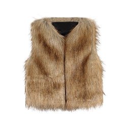 Dreamyth Kid Baby Girl Autumn Winter Faux Fur Waistcoat Thick Coat Warm Outwear Clothes Stylish 3YEARS Old Khaki